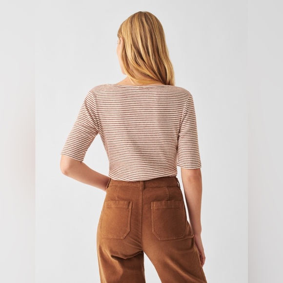 Faherty Legend™ Rib Square Neck Tee in Henna Chalk Stripe - Size S - Picture 4 of 9